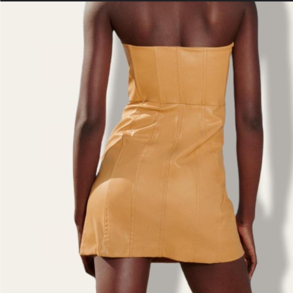 Zara Limited edition Strapless faux leather corset Tan mini Dress - Picture 3 of 6